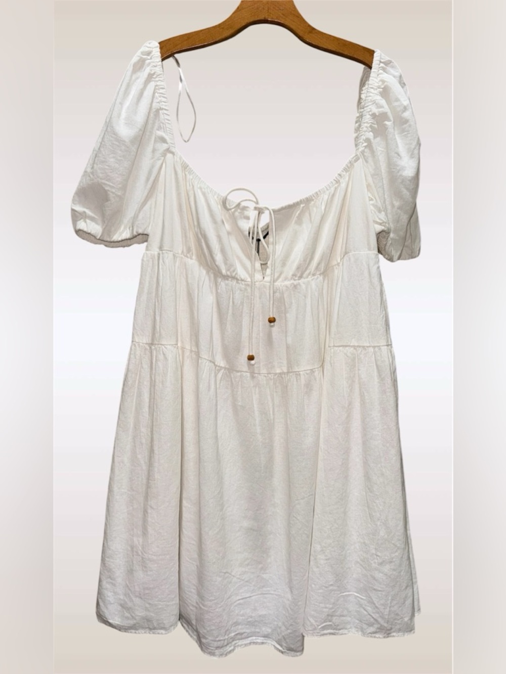 Zara White Tiered Linen Blend Dress size XXL